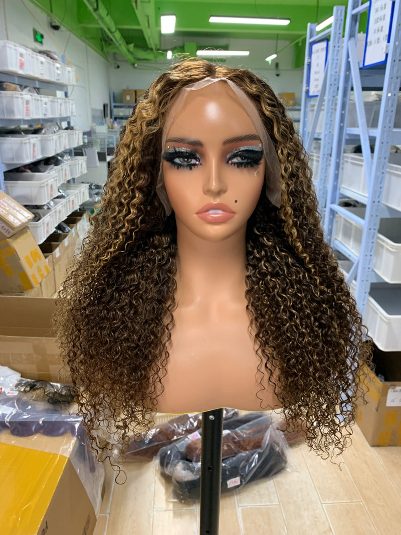 Highlight Ombre kinky Curly lace frontal Wigs human hair