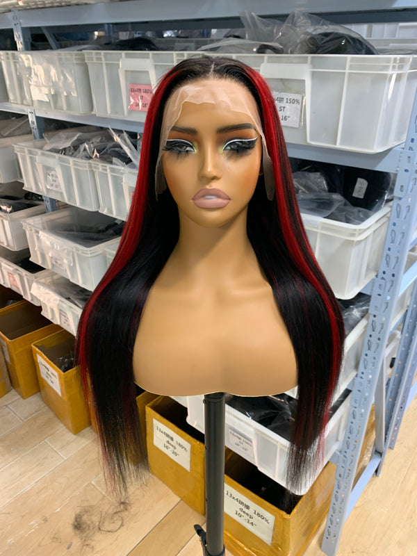 Highlight 13*4 Straight Lace Front Wig  Human Hair Wig   #1b/Red | Bridger Hair