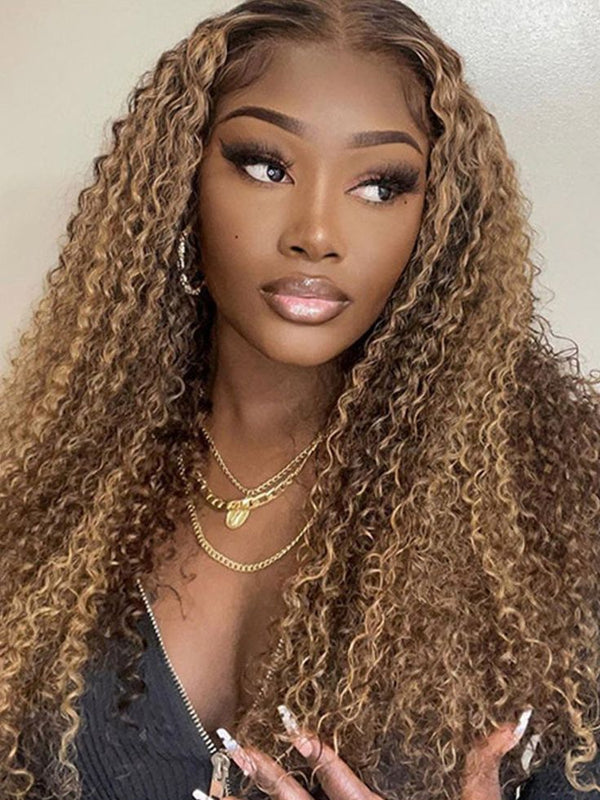 Highlight Ombre kinky Curly lace frontal Wigs human hair