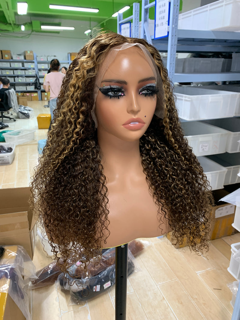 Highlight Ombre kinky Curly lace frontal Wigs human hair