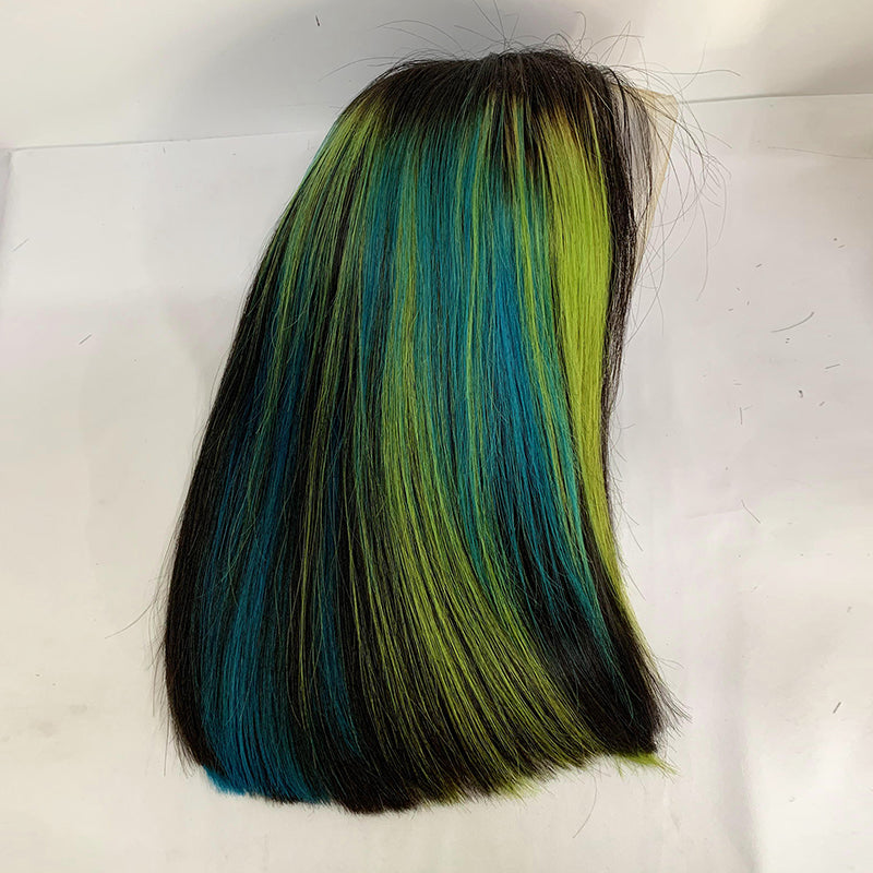 Highlight Straight Bob #1B/Blue/Green 13*4 Lace Front Wig Human Hair Wig | Bridger Hair®