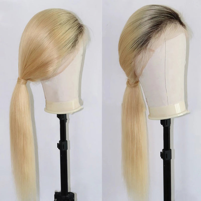 #T1B/613 Blonde Straight Hair Wigs with Dark Roots 13*4 Lace Front Wig 4*4 Wig| Bridger Hair®
