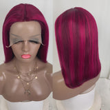 Customized Highlight #Light & Dark Pink T Part Short Bob Straight Lace Front Wig | Bridger Hair®