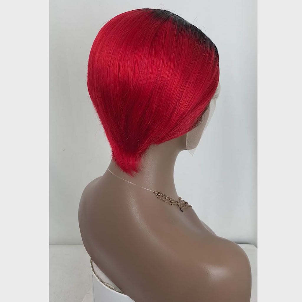L Part Short #1b-red Lace Front Wig