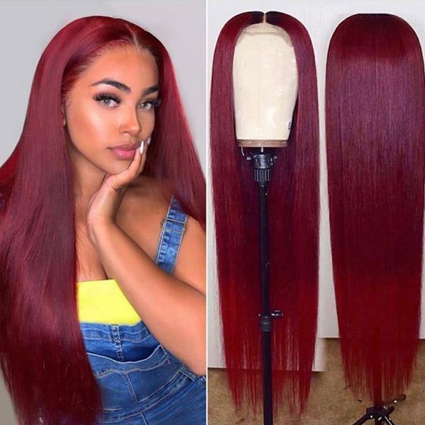 Burgundy Straight 13*4 Lace Front Wig Colored Human Hair Wig | Bridger Hair®