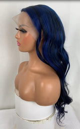 Highlight 13*4 Body Wave Lace Front Wig Human Hair Wig #1b/blue | Bridger Hair®