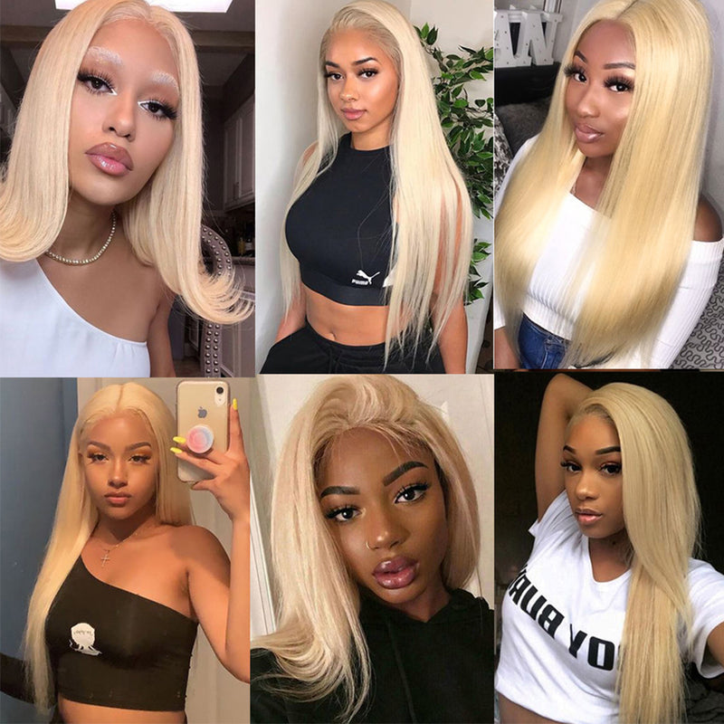 613 Blonde 4*4 Straight Human Hair Wig 13*4 Lace Front Wig Middle Part / Bridger Hair