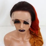 Customized Ombre Red with Orange Brown Body Wave 13*4 Lace Front Wig #54 | Bridger Hair