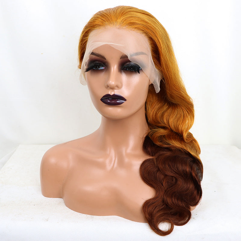 Customized Ombre Orange Ginger with Brown #55 Body Wave 13*4 Lace Front Wig | Bridger Hair®