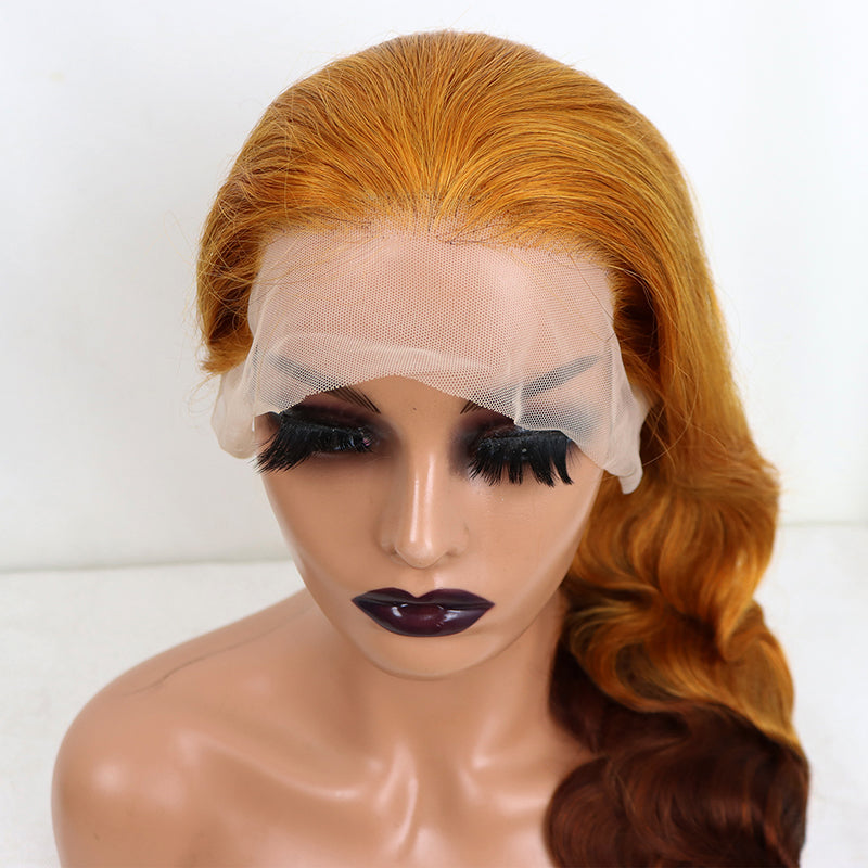 Customized Ombre Orange Ginger with Brown #55 Body Wave 13*4 Lace Front Wig | Bridger Hair®