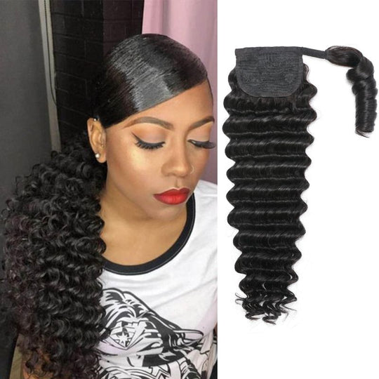 Deep Wave Ponytail Human Hair Extensions Wrap Around with Clips In / Bridger Hair®
