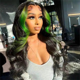 Highlight Green With Black Body Wave Wig