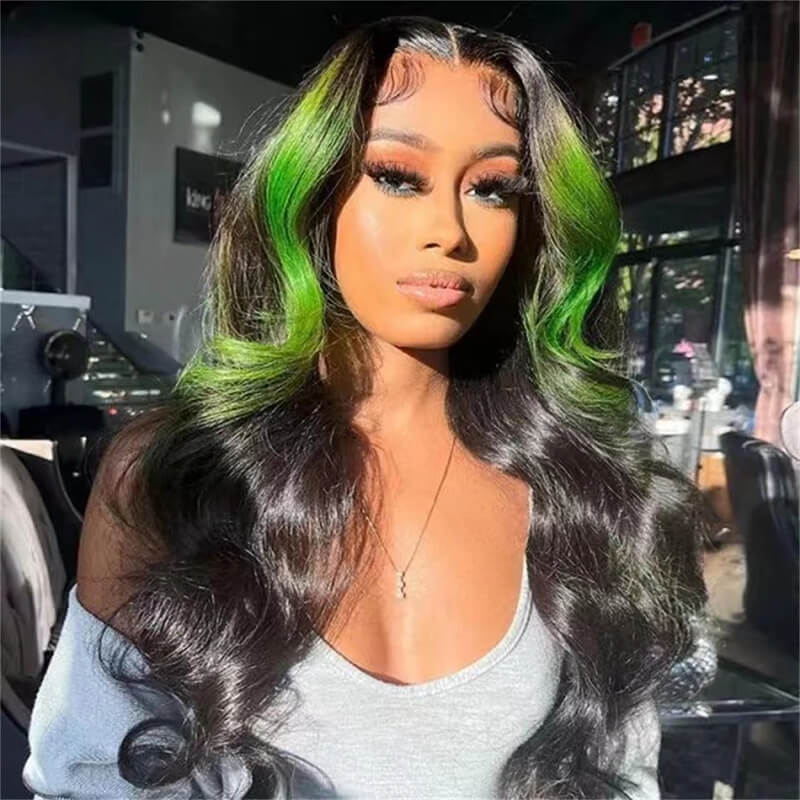 Highlight Green With Black Body Wave Wig