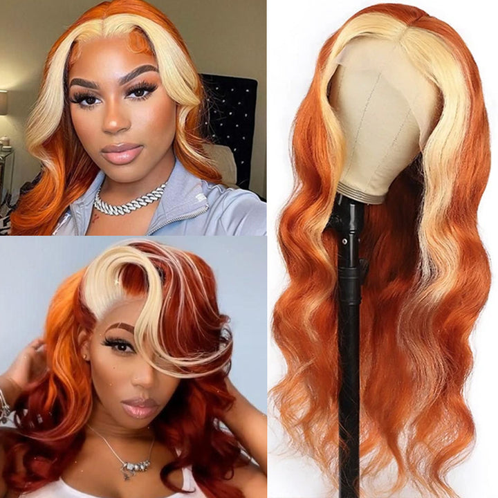 Customized Burnt Orange With Blonde Highlights #613/350 Body Wave Lace Front Wig | Bridger Hair®