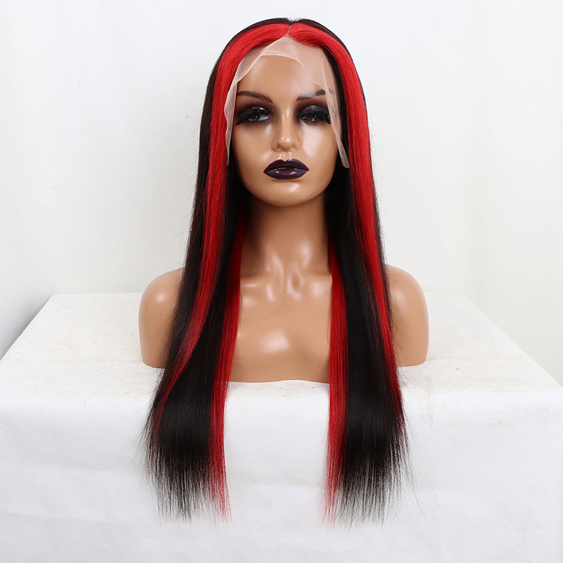 Highlight   #1b-Red Straight Lace Front Wig