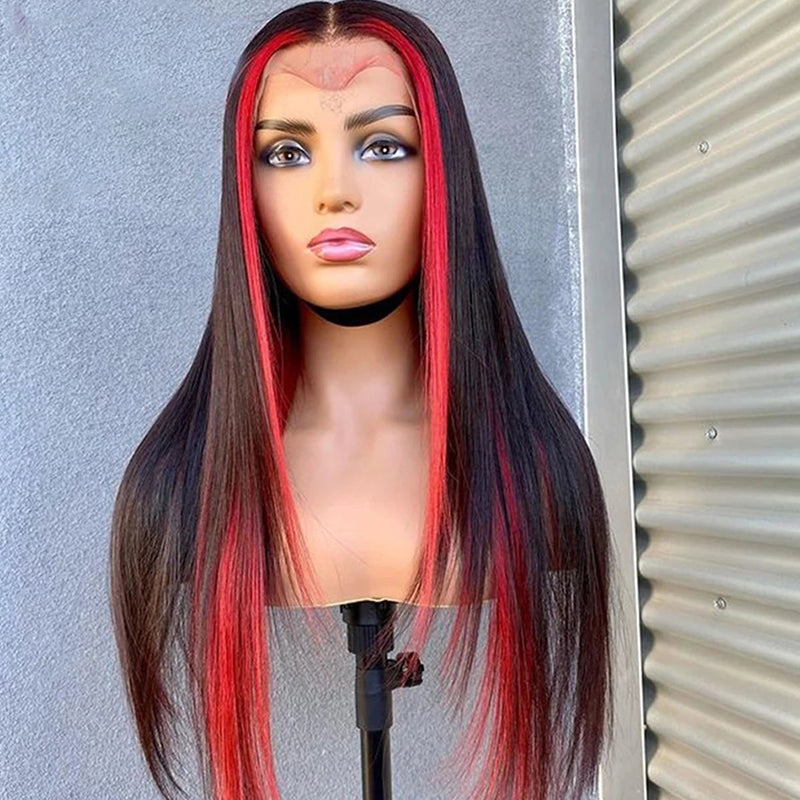 Highlight   #1b-Red Straight Lace Front Wig