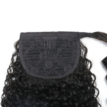 Kinky Curly Ponytail Human Hair Extensions Wrap Around with Clips In Bridger Hair