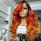 Ombre Red with Orange Brown Body Wave