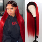 Ombre #1b-red Straight 13x4 Lace Frontal Wig 