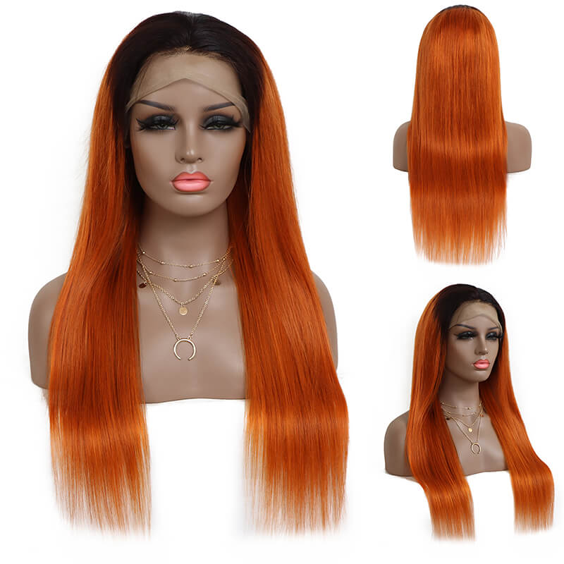 Orange Lace Front Wig with Dark Roots 4*4 Human Hair Lace Wig| Bridger Hair