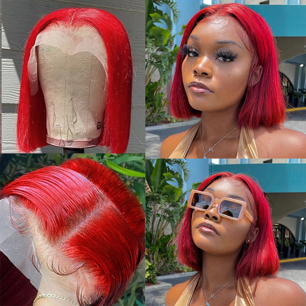 Short Bob Lace Front Wigs Red