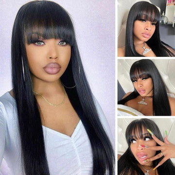 Straight Human Hair Wigs with Bangs