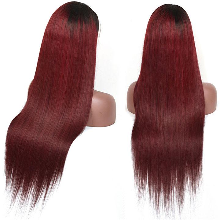 Burgundy Straight with Dark Roots 13*4 Lace Frontal Wig Straight 4*4 Lace Closure Wig| Bridger Hair