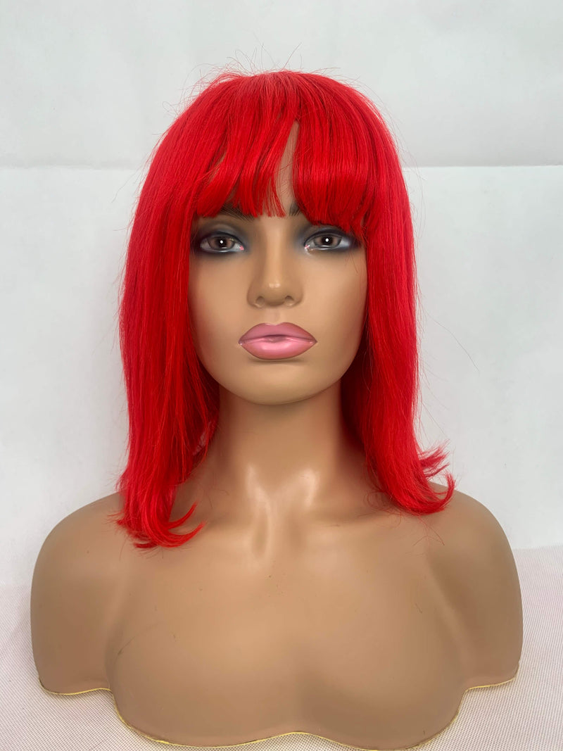 Customized Red Straight Wig Bob Wig with Bangs| Bridger Hair®