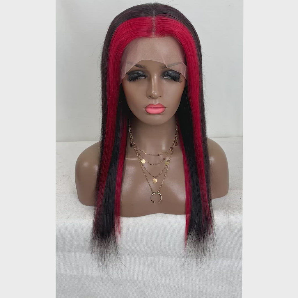 Highlight   #1b/Red Straight Lace Front Wig
