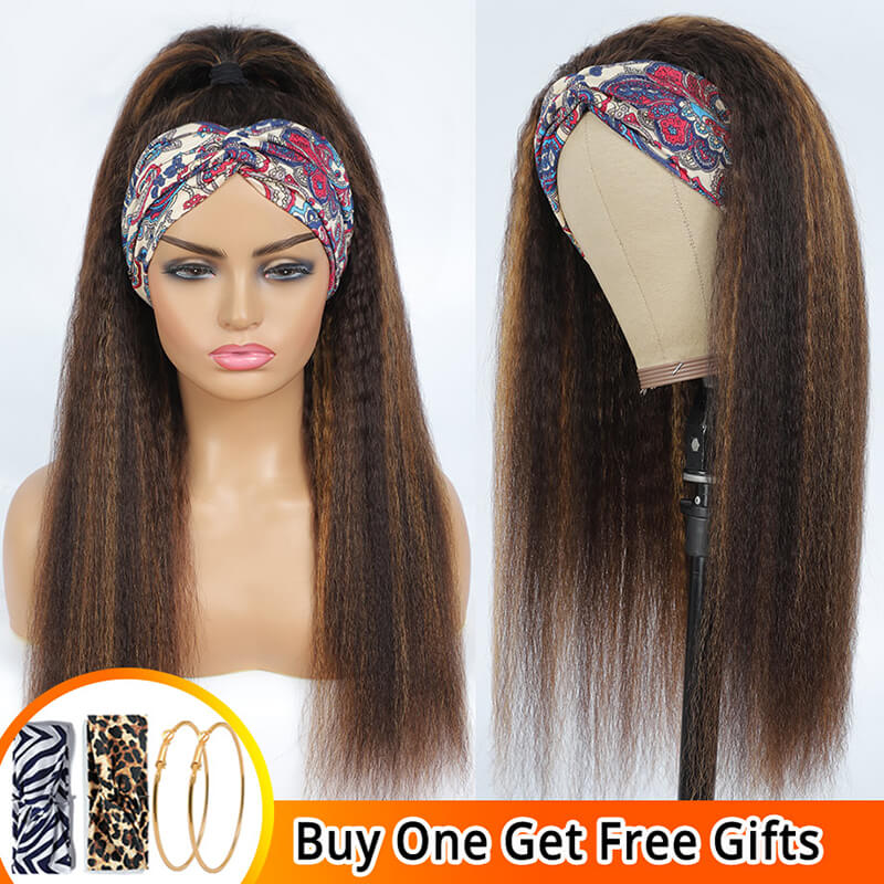 Highlight Yaki Straight Headband Wig Yaki Human Hair Wig  #4/27 Color | Bridger Hair