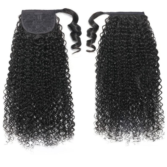 Jerry Curly Ponytail Human Hair Extensions Wrap Around with Clips In Bridger Hair