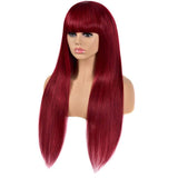 99J Burgundy Straight Wig with Bangs Affordable Machine Made Wigs| Bridger Hair